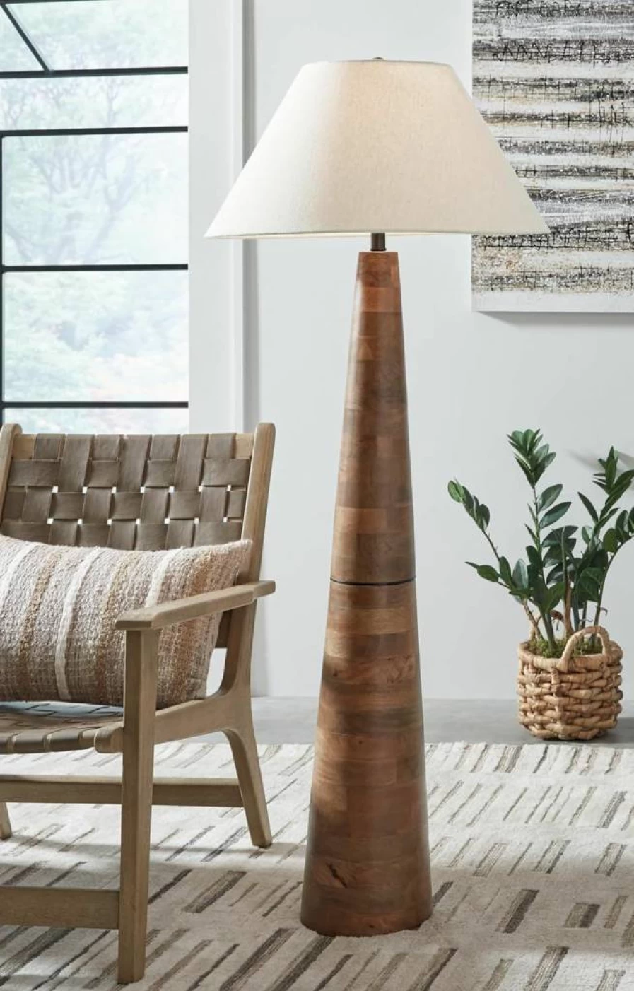Signature Design by Ashley Danset Contemporary Light Brown Wood Floor Lamp with 3-Way Switch, Modern Tall Standing Lamp for Living Room
