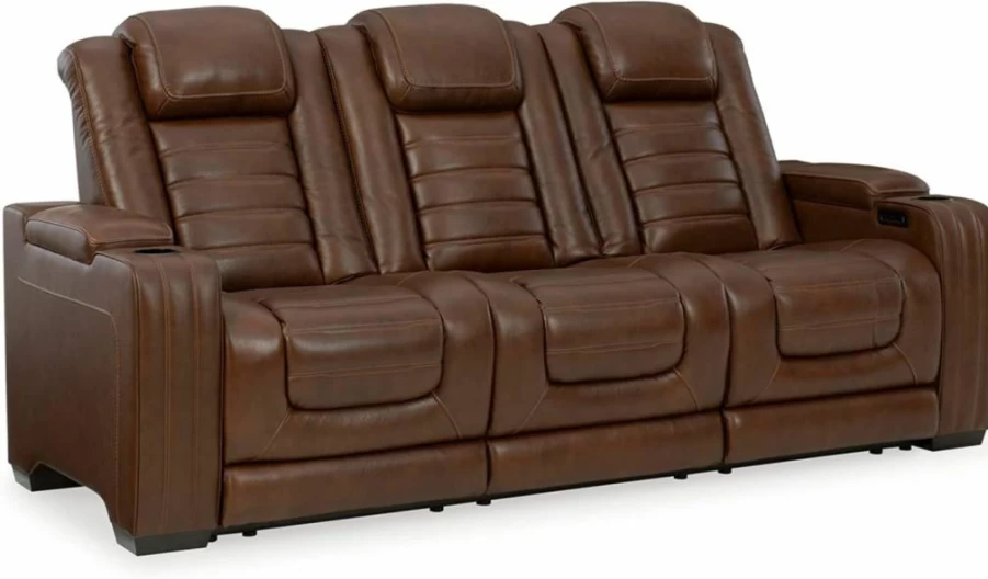 Signature Design by Ashley Man-Den Power Reclining Loveseat with Adjustable Headrest, Center Console & Wireless Charging in Gray Leather