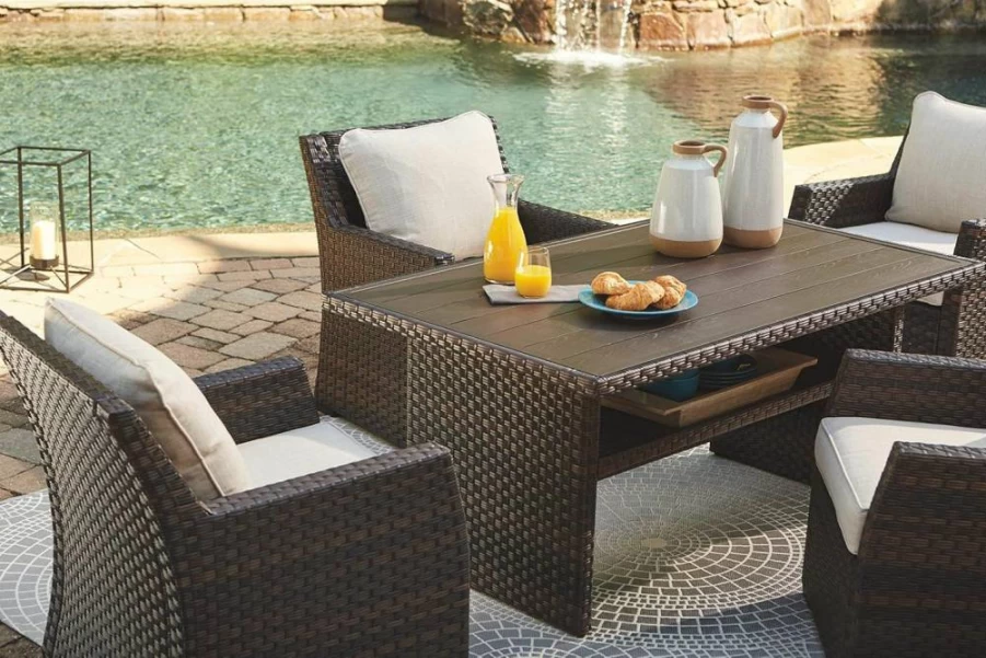 Signature Design by Ashley Dark Brown Resin Wicker Outdoor Patio Table - Multi-Use Easy Isle Collection