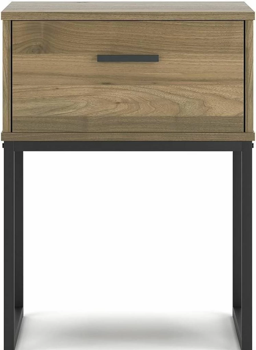 Signature Design by Ashley Deanlow Mid-Century Modern Nightstand - Light Brown & Black, 1-Drawer, Metal Legs