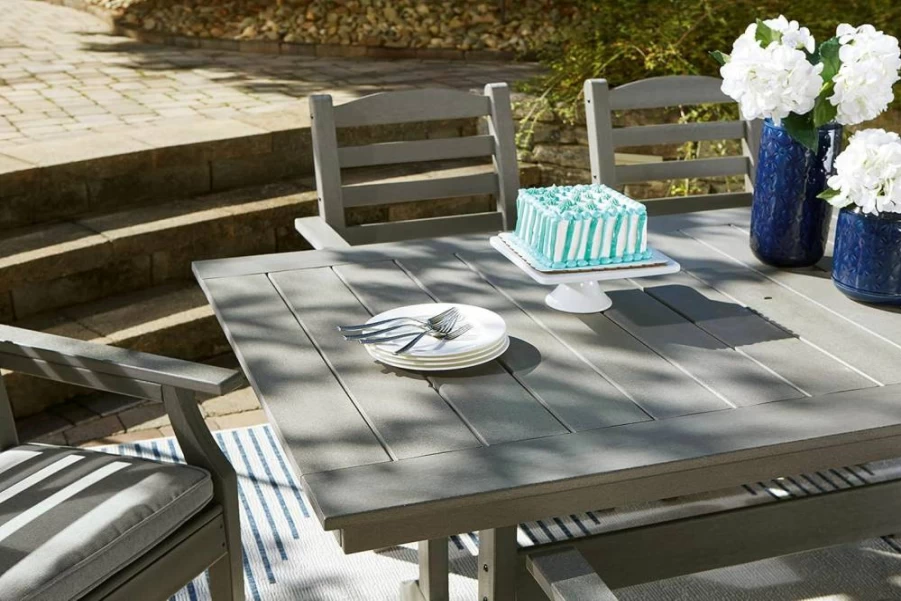 Signature Design by Ashley Visola Gray Dining Table P802-625, Modern Kitchen Table for 6