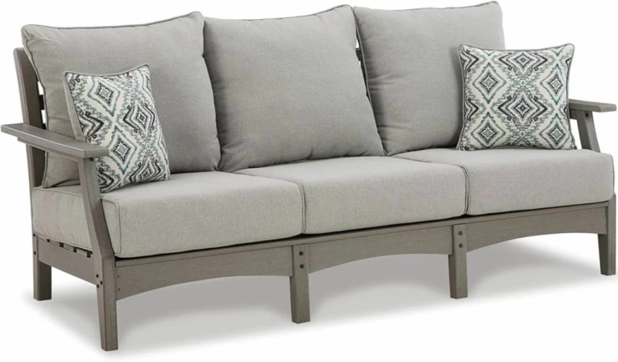 Signature Design by Ashley Visola Outdoor Patio Sofa with Cushion - HDPE Furniture, Gray, All-Weather Resistant