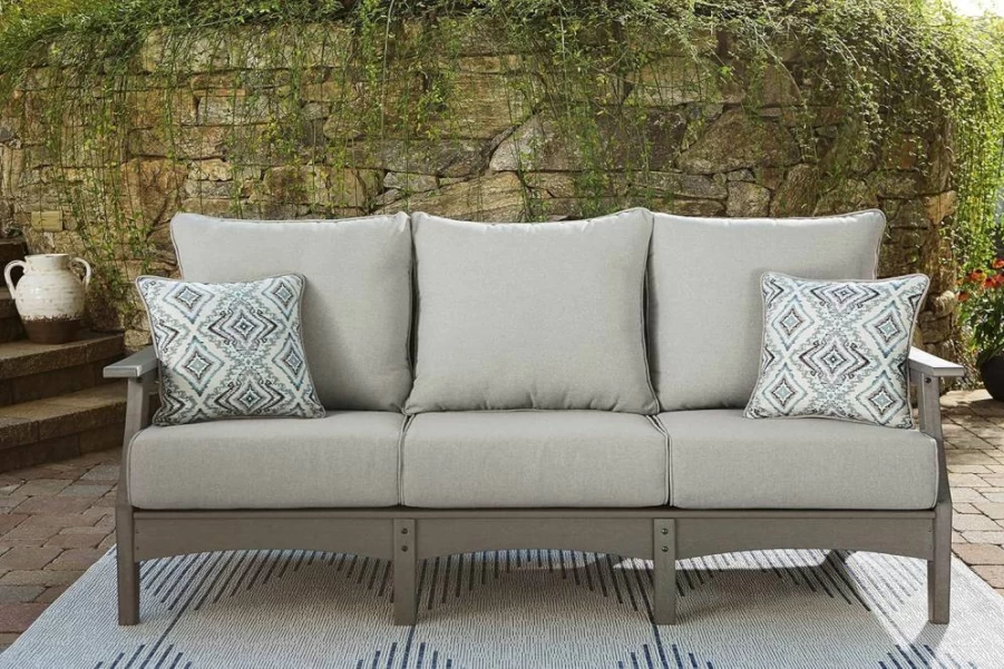 Signature Design by Ashley Visola Outdoor Patio Sofa with Cushion - HDPE Furniture, Gray, All-Weather Resistant