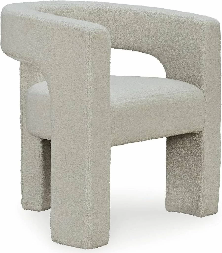 Signature Design by Ashley Landick Urban Bouclet Accent Chair - White Barrel Back Upholstered Chair with 3 Legs, Modern Fabric Lounge Seat