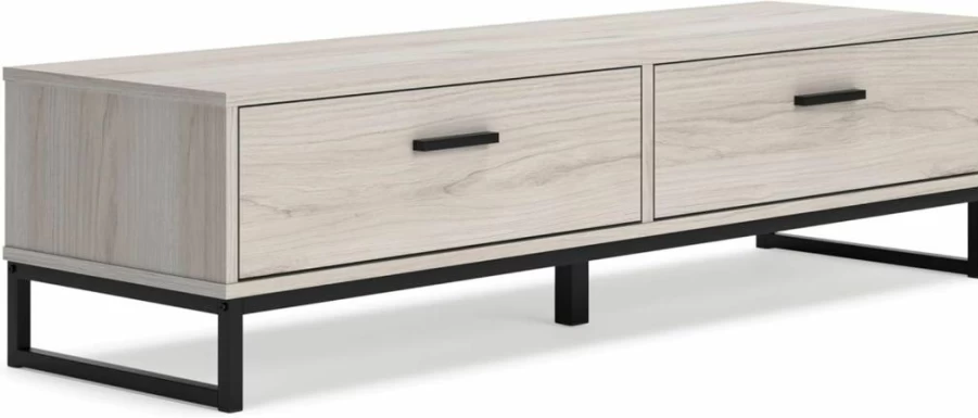 Signature Design by Ashley Socalle Industrial Entryway Bench - Metal Frame, Natural Beige Fabric, Modern Storage Seat for Hallway