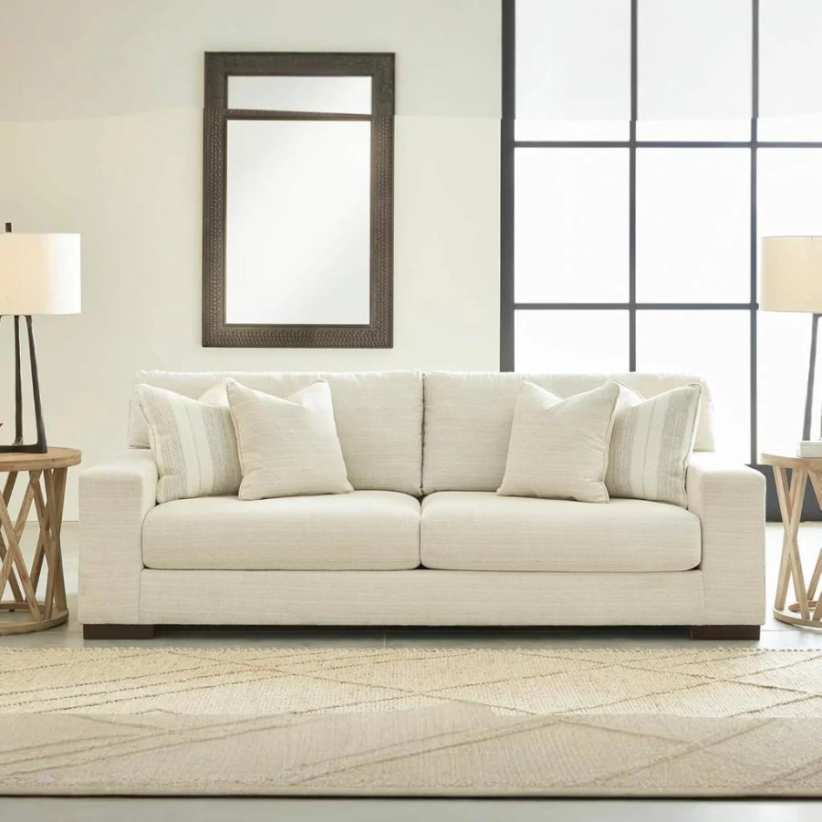 Signature Design by Ashley Maggie Contemporary Upholstered Sofa in Off-White with Accent Pillows - Modern Living Room Furniture