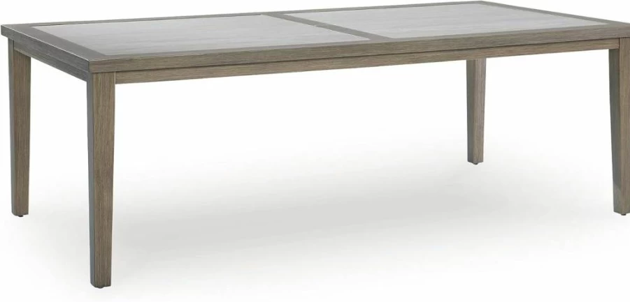 Signature Design by Ashley Rainier Ranch Modern Outdoor Dining Table with Sintered Stone Top & 4 Legs in Light Brown & Beige