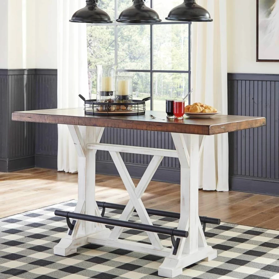 Signature Design by Ashley Valebeck 36" Rustic Farmhouse Counter Height Dining Table - Brown & White Finish