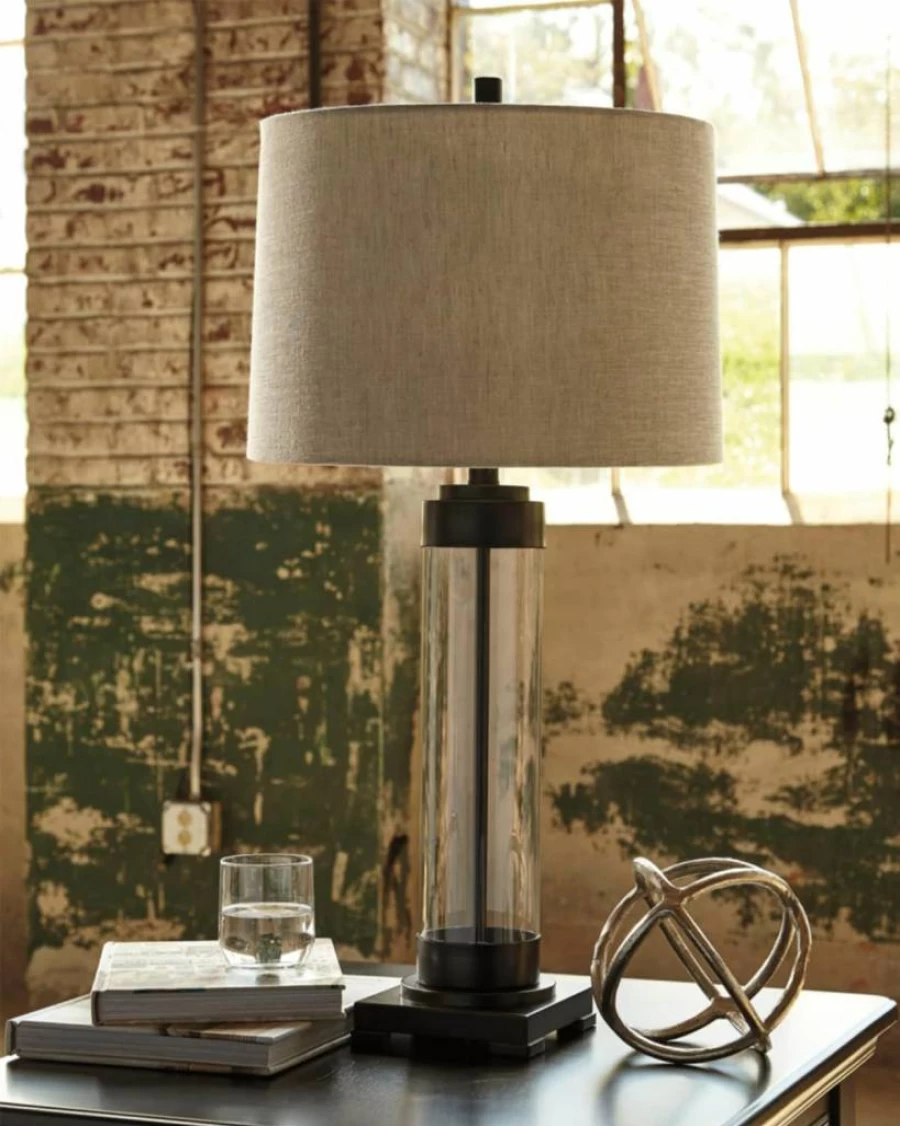 Signature Design by Ashley Sharolyn 30-Inch Modern Farmhouse Silver Glass Table Lamp for Living Room Decor