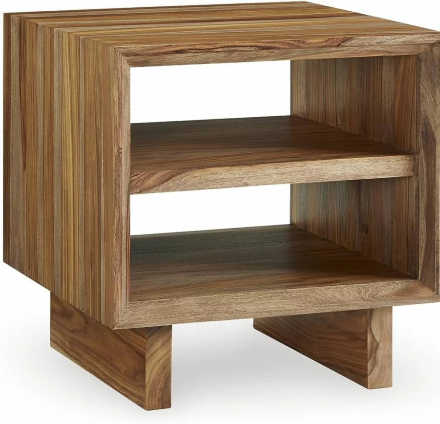 Signature Design by Ashley Dressonni Light Brown Rustic End Table with 2 Open Shelves - Farmhouse Side Table for Living Room