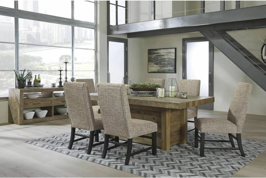 Signature Design by Ashley Sommerford Faux Leather Dining Chair, Brown, Set of 2, Modern Kitchen Seating