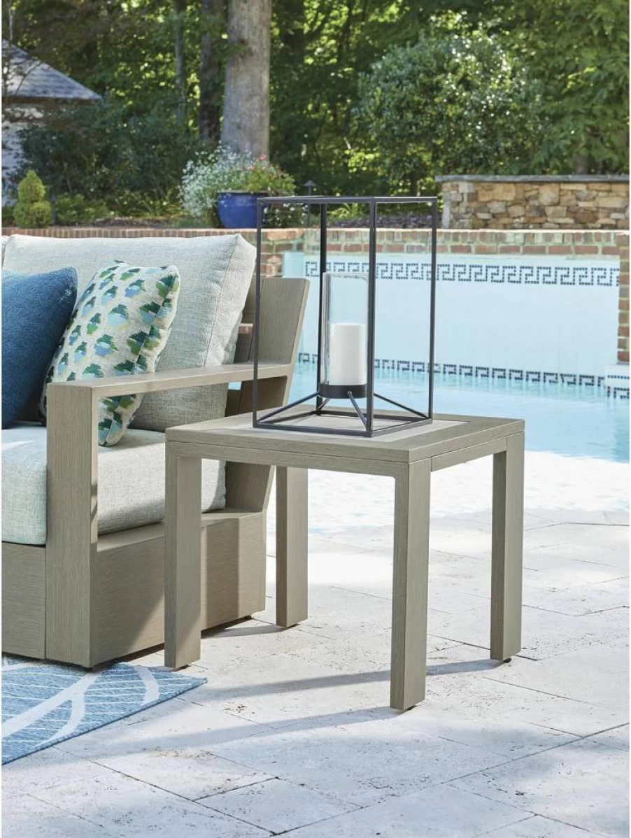 Signature Design by Ashley Kimpton Isle Cottage Outdoor End Table - Light Brown & Beige Sintered Stone Top with 4 Legs