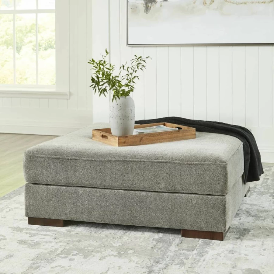 Signature Design by Ashley Bayless Large Modern Gray Accent Ottoman - Oversized Footstool Pouf