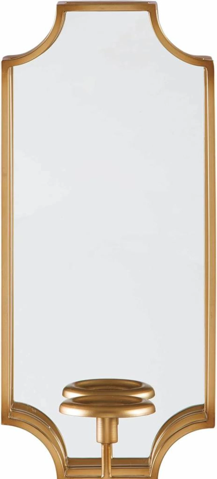 Signature Design by Ashley Dumi Glam 20" Gold Mirrored Wall Sconce - Single Pillar Candle Holder, Decorative Mirror Finish