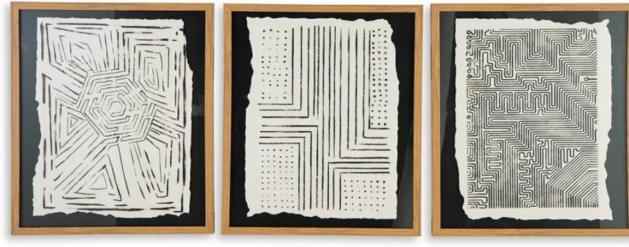 Signature Design by Ashley Wonderstow Modern Framed Floating Wall Art Set - 3-Piece Black & Beige Abstract Print for Home Decor