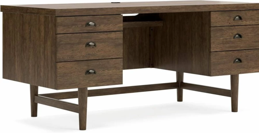 Signature Design by Ashley Austanny 67" Modern Office Desk with 4 Drawers & File Cabinet, Dark Brown Contemporary Workstation