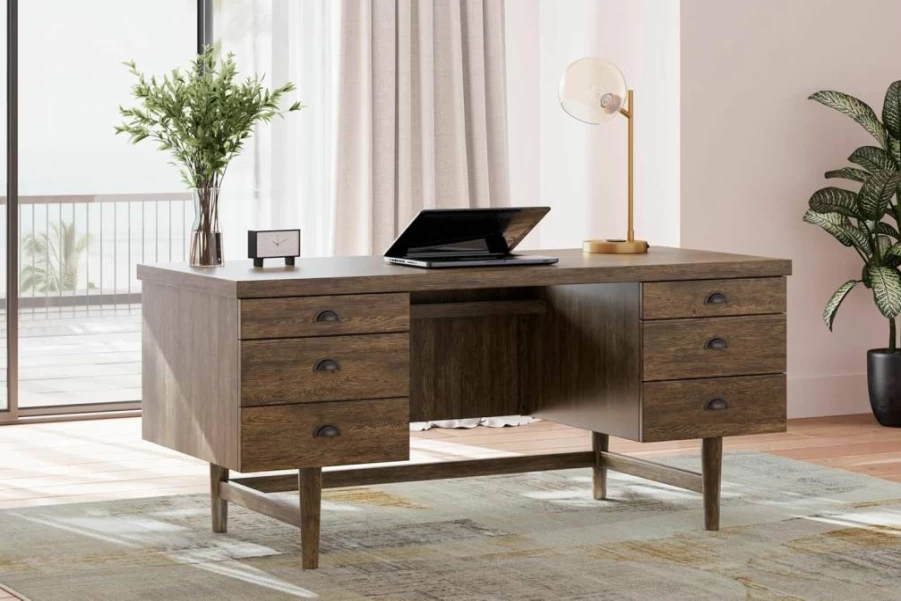 Signature Design by Ashley Austanny 67" Modern Office Desk with 4 Drawers & File Cabinet, Dark Brown Contemporary Workstation