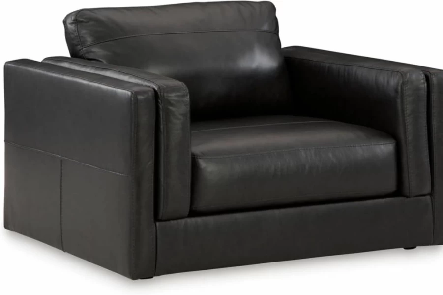 Signature Design by Ashley Amiata Modern Oversized Leather Match Chair in Black - Stylish Upholstered Living Room Seating