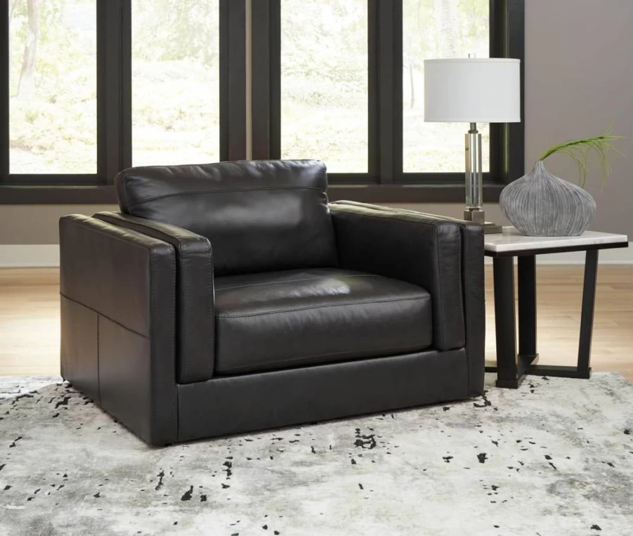Signature Design by Ashley Amiata Modern Oversized Leather Match Chair in Black - Stylish Upholstered Living Room Seating