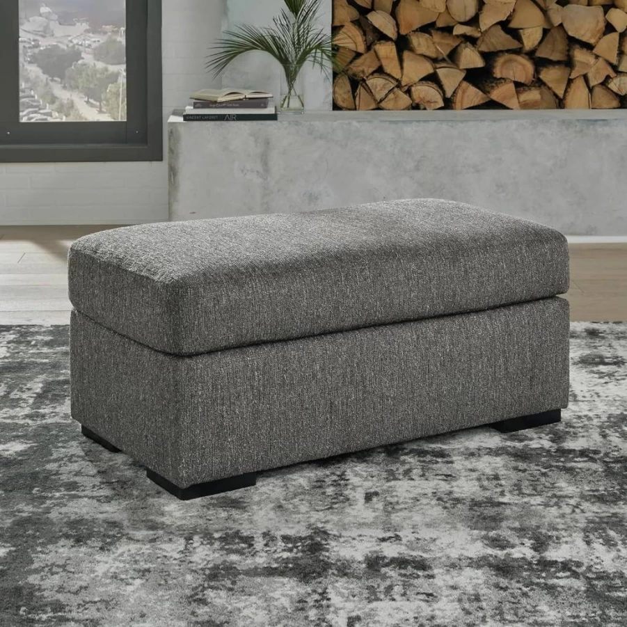 Signature Design by Ashley Gardiner Modern Gray Upholstered Rectangular Ottoman for Living Room