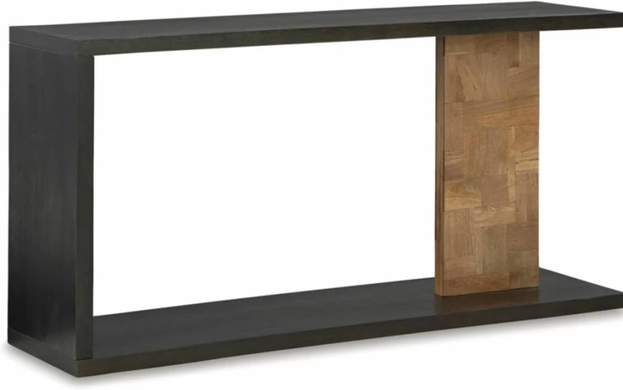 Signature Design by Ashley Camlett Modern Sofa Table with Shelf - Dark & Light Brown Console Table, Patchwork Design Support
