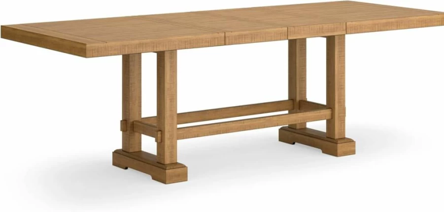 Signature Design by Ashley Havonplane Light Brown Rustic Dining Table with Extendable Leaf & Trestle Base