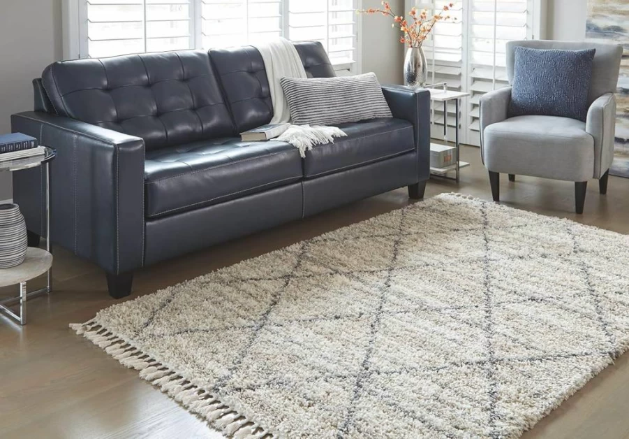 Signature Design by Ashley Abdalah 5' x 7' Beige & Gray Transitional Rug with Marbled Effect and Variegated Gate Pattern, 40mm Pile