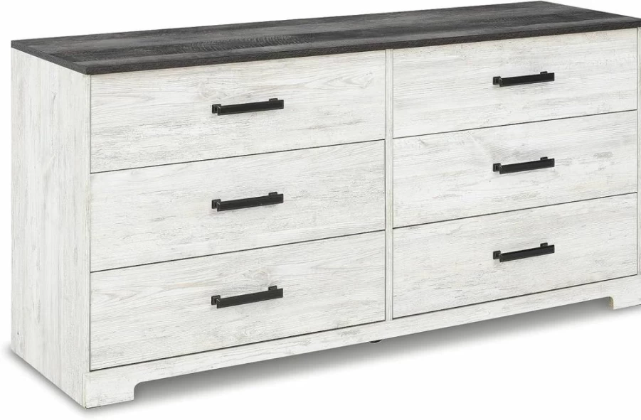 Signature Design by Ashley Shawburn 5-Drawer Chest - Rustic White & Gray Dresser with Smooth Gliding Drawers & Safety Stop