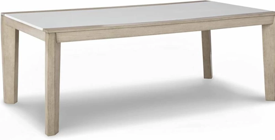 Signature Design by Ashley Wendora Modern Dining Table with Acrylic Glass Top in White & Beige Finish