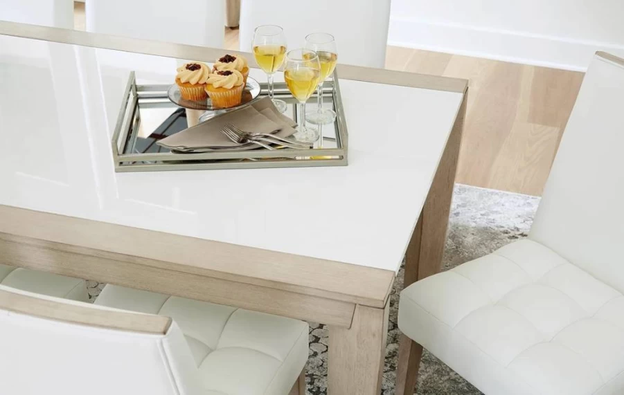 Signature Design by Ashley Wendora Modern Dining Table with Acrylic Glass Top in White & Beige Finish