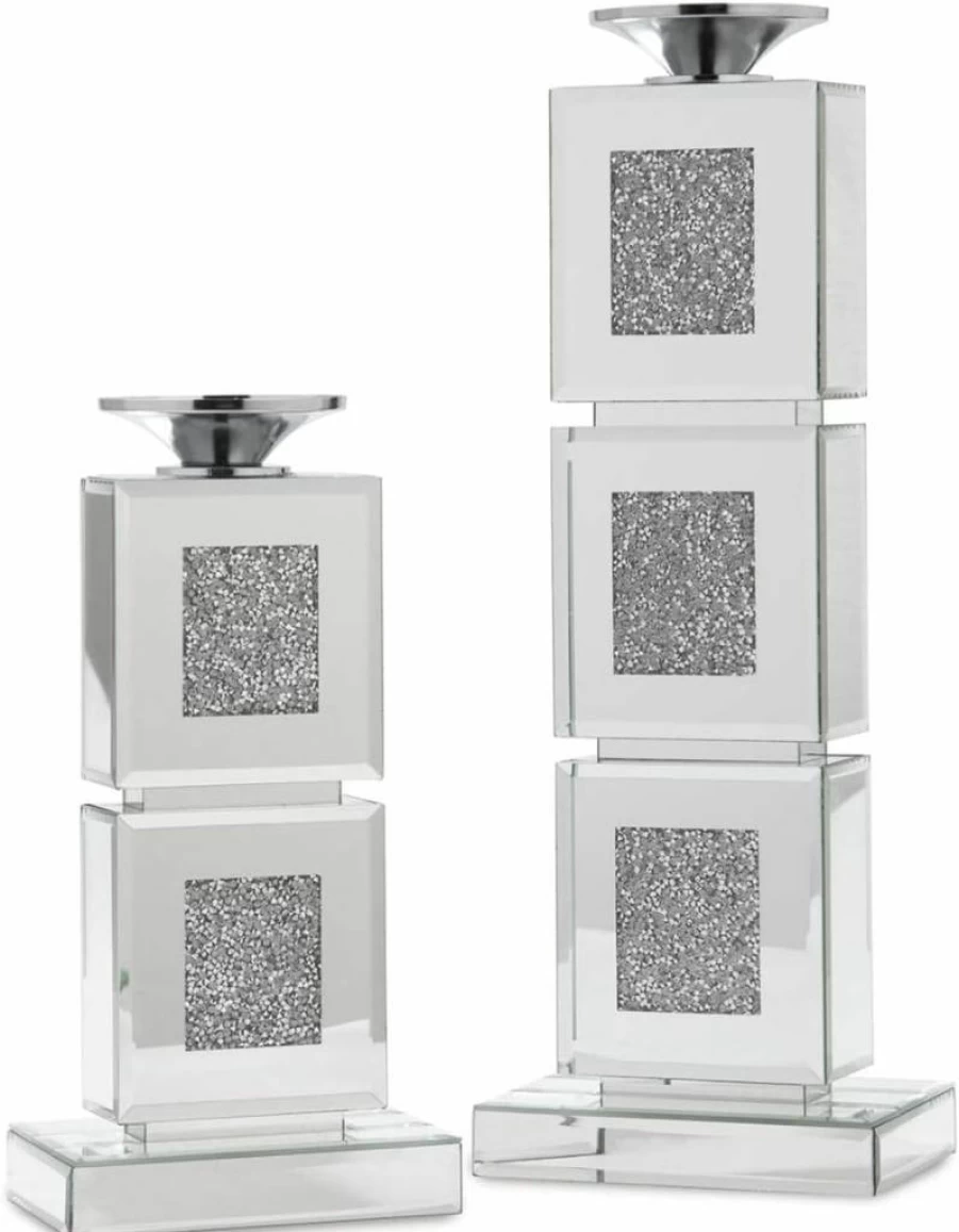 Signature Design by Ashley Rosario Mercury 3-Piece Silver Candle Holder Set - Decorative Home Table Centerpiece