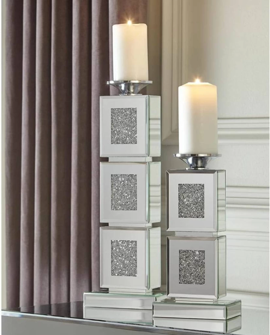 Signature Design by Ashley Rosario Mercury 3-Piece Silver Candle Holder Set - Decorative Home Table Centerpiece