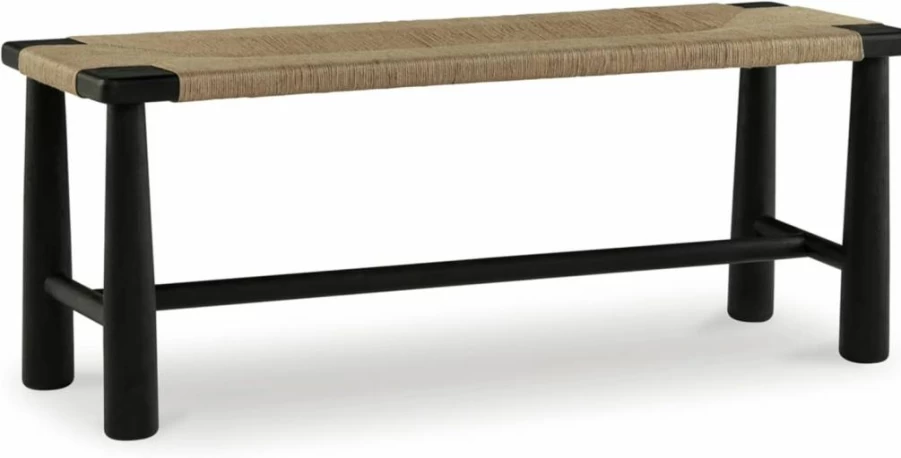 Signature Design by Ashley Acerman Upholstered Accent Bench - Handwoven Jute Fabric, Black & Light Brown Casual Seating