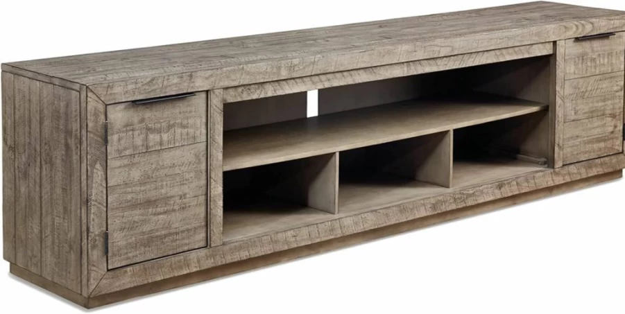 Signature Design by Ashley Krystanza Rustic Brown TV Stand for 90-Inch TVs with 2 Storage Cabinets & Shelves