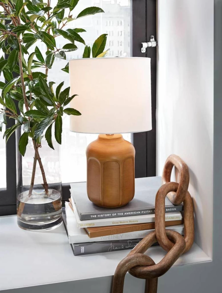 Signature Design by Ashley Gierburg Ceramic Table Lamp - Minimalist Blue & White Decor with On/Off Switch