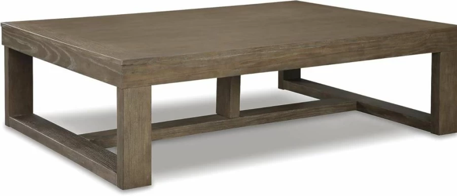 Signature Design by Ashley Loyaska Coffee Table with White & Light Gray Natural Marble Top - Modern Casual Cocktail Table