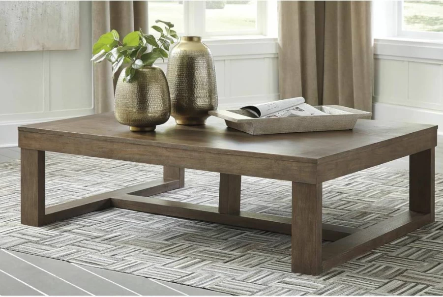 Signature Design by Ashley Loyaska Coffee Table with White & Light Gray Natural Marble Top - Modern Casual Cocktail Table