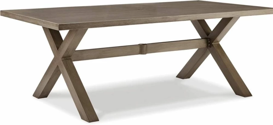 Signature Design by Ashley Light Brown Outdoor Dining Table with Umbrella Hole - Beach Front Casual Patio Furniture
