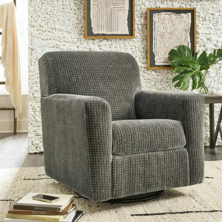Signature Design by Ashley Herstow Gray & White Polka Dot Swivel Glider Accent Chair, Upholstered Casual Comfort