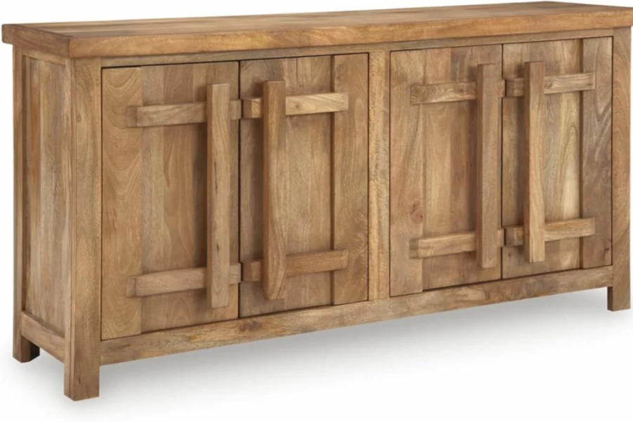 Signature Design by Ashley Dresor Farmhouse Light Brown 4-Door Accent Cabinet with 2 Shelves & Cord Management - Rustic Storage Cabinet