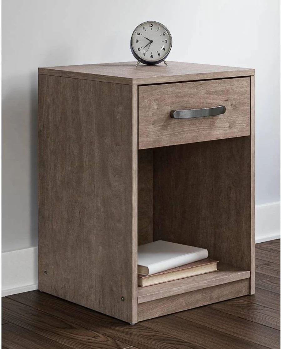 Signature Design by Ashley Flannia Scandinavian 1-Drawer Nightstand in Vintage Gray Finish - Modern Bedside Table