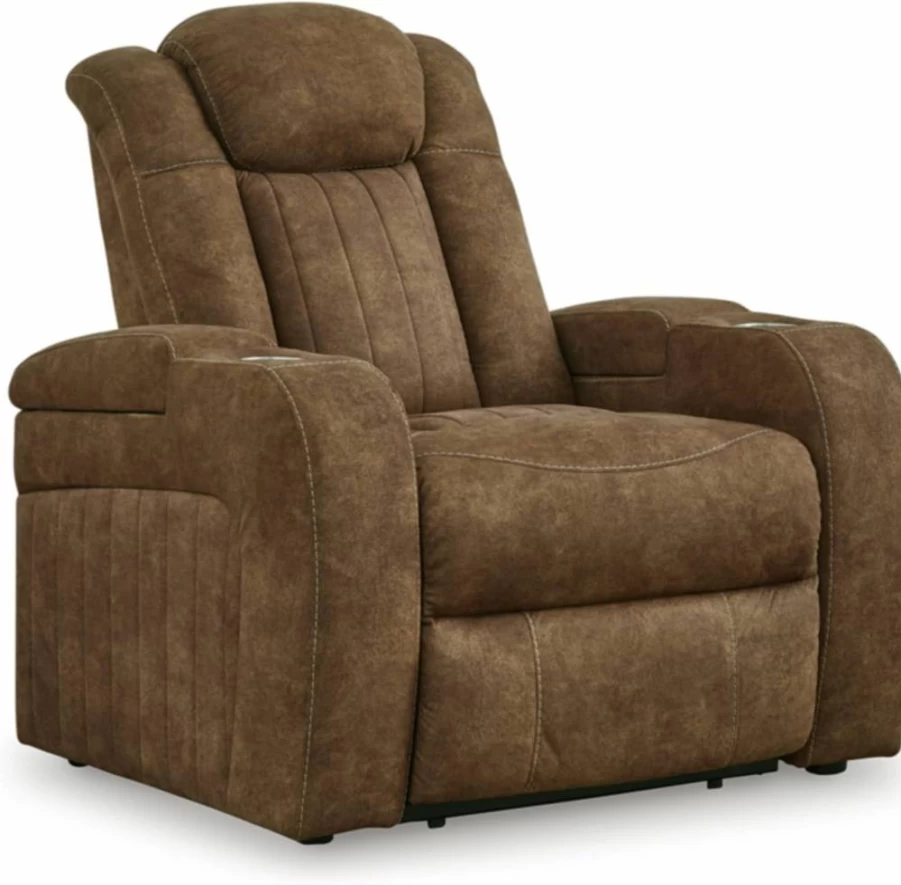 Signature Design by Ashley Warnerton Brown Power Recliner with Adjustable Headrest - Faux Leather Living Room Chair