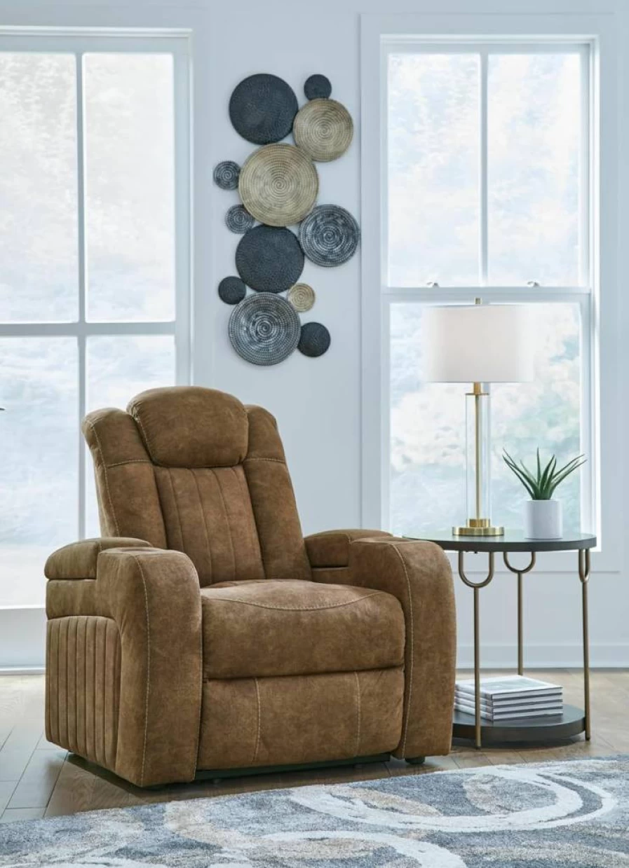 Signature Design by Ashley Warnerton Brown Power Recliner with Adjustable Headrest - Faux Leather Living Room Chair