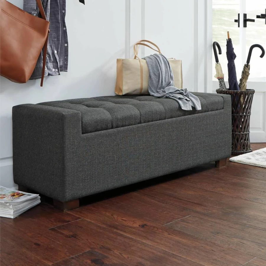 Signature Design by Ashley Cortwell Tufted Storage Bench with Ottoman, Charcoal Gray, Entryway Seating & Organizer