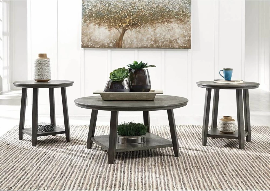 Signature Design by Ashley Caitbrook 3-Piece Coffee Table Set with 2 End Tables in Grayish Brown Neutral Finish