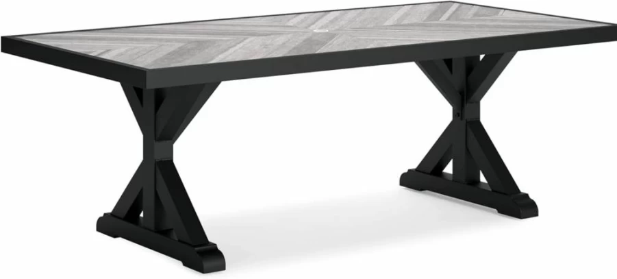 Signature Design by Ashley Beachcroft Modern Farmhouse Outdoor Dining Table - Weather-Resistant Porcelain Top, Beige, Patio Garden Furniture