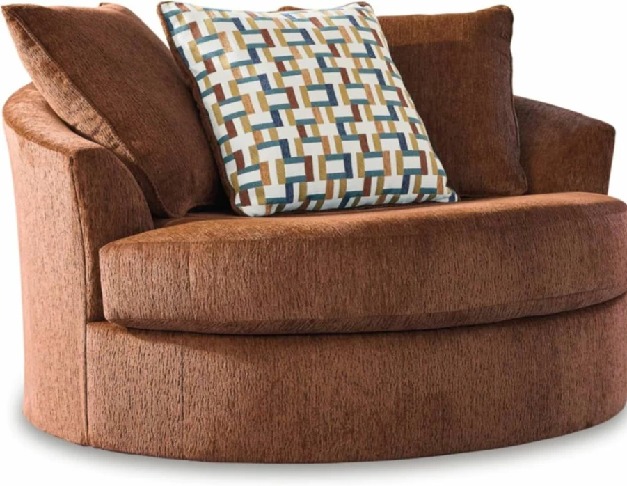 Signature Design by Ashley Laylabrook Oversized Swivel Accent Chair with 3 Back Pillows - Red Scandinavian Upholstered Living Room Furniture