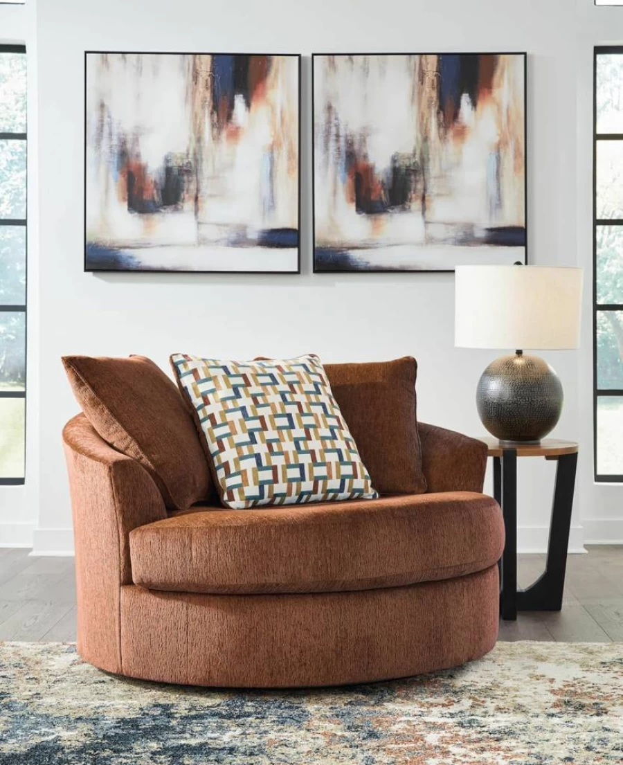 Signature Design by Ashley Laylabrook Oversized Swivel Accent Chair with 3 Back Pillows - Red Scandinavian Upholstered Living Room Furniture