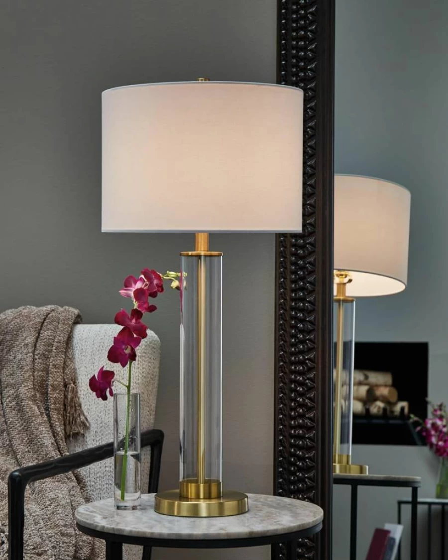 Signature Design by Ashley Orenman 29.25" Modern Glass Table Lamp - Set of 2, White Contemporary Lighting