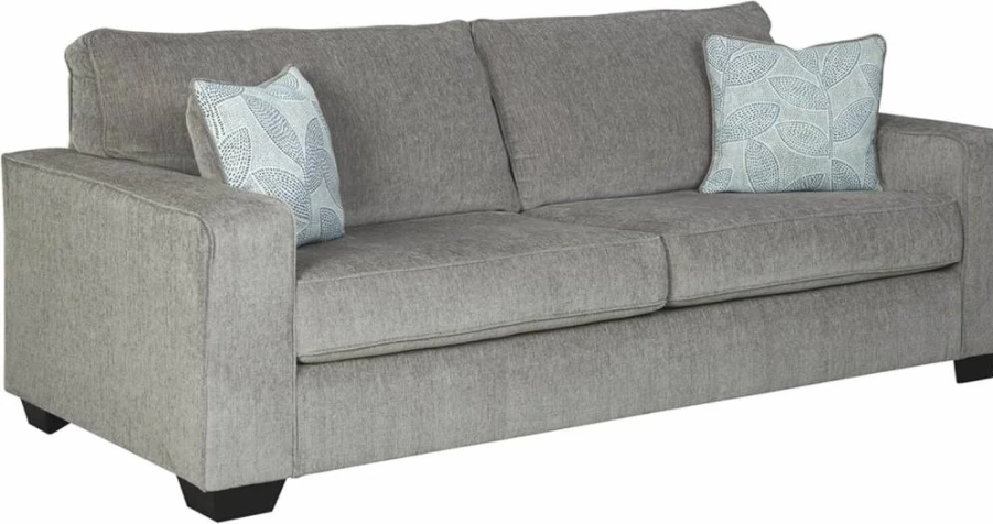 Signature Design by Ashley Altari Modern Queen Sleeper Sofa with 2 Decorative Pillows, Light Gray Fabric Upholstery